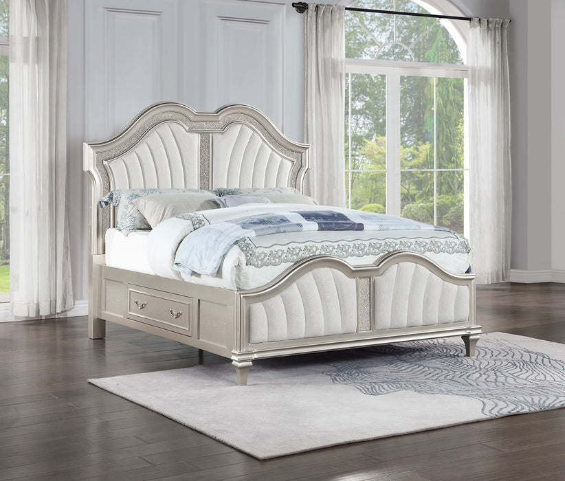 Evangeline Wood Queen LED Storage Panel Bed Silver Oak