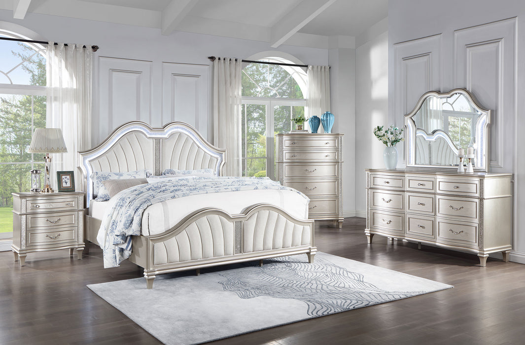 Evangeline Wood Queen LED Panel Bed Silver Oak