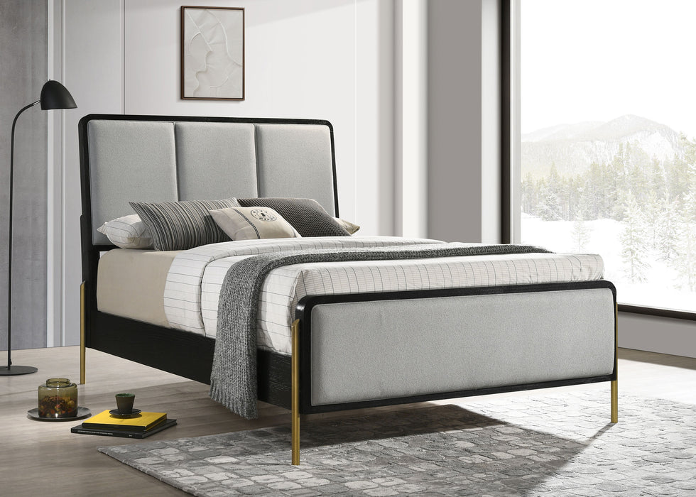 Arini Upholstered Queen Panel Bed Black and Grey