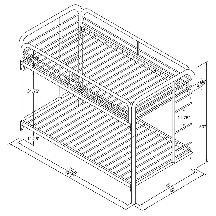 Morgan Metal Twin Over Twin Bunk Bed Silver