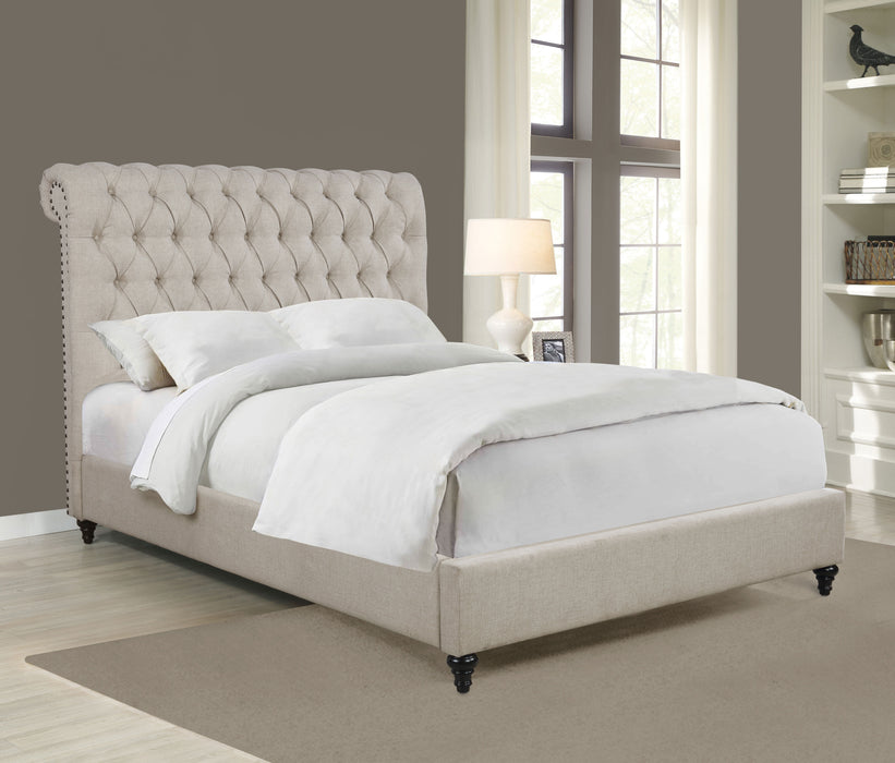 Devon 57-inch Upholstered Queen Panel Bed Beige