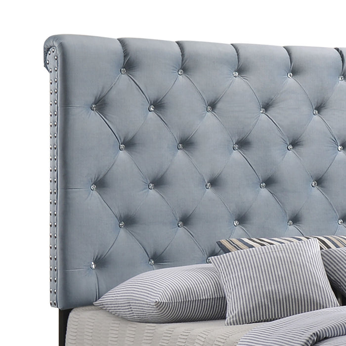 Warner Upholstered Queen Panel Bed Slate Blue