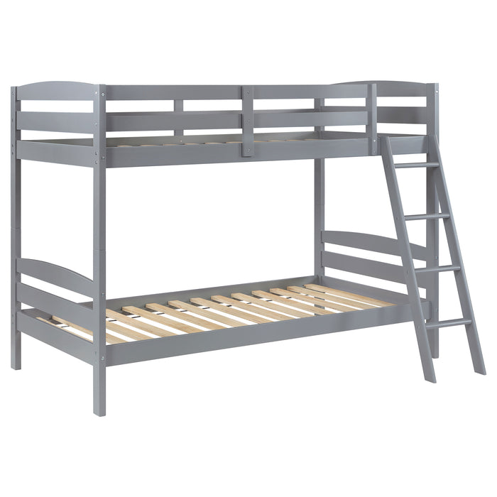 Rhea Wood Twin Over Twin Bunk Bed Grey