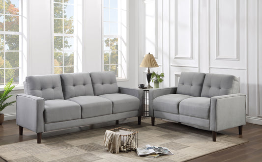 Bowen 2-piece Upholstered Track Arm Tufted Sofa Set Grey