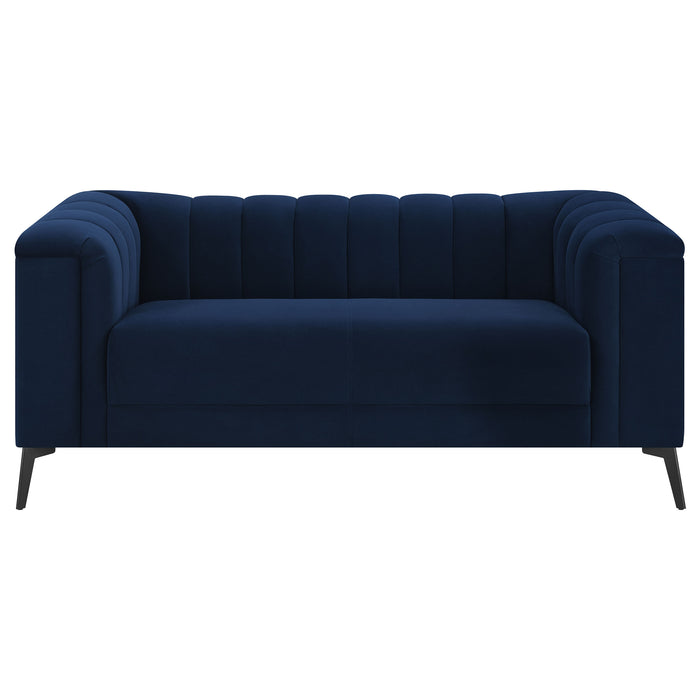 Chalet Upholstered Tuxedo Arm Tufted Loveseat Blue