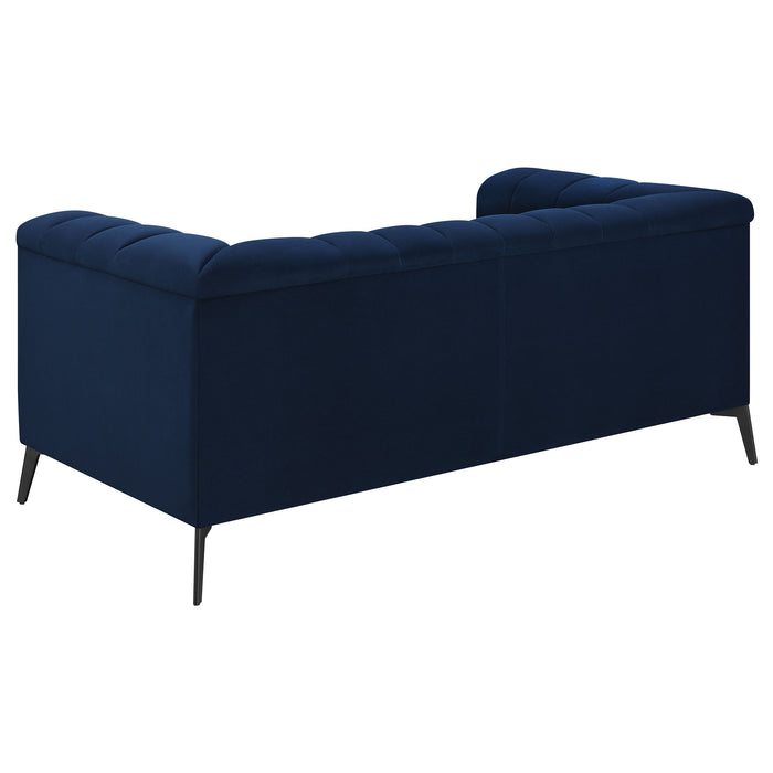 Chalet Upholstered Tuxedo Arm Tufted Loveseat Blue