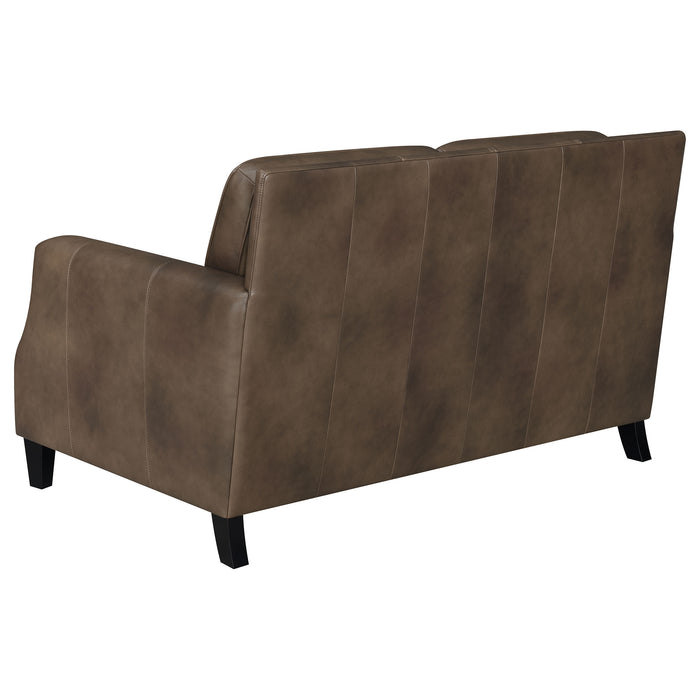 Leaton Upholstered Recessed Arm Loveseat Brown Sugar