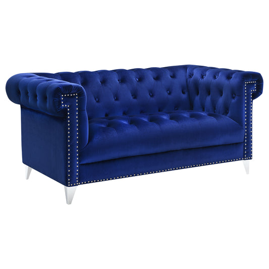 Bleker Upholstered Tuxedo Arm Tufted Loveseat Blue