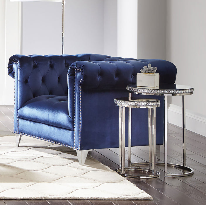 Bleker Upholstered Tuxedo Arm Tufted Accent Chair Blue