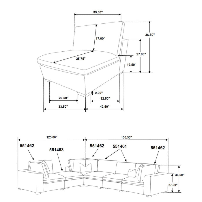 Lakeview 5-piece Upholstered Modular Sectional Chocolate