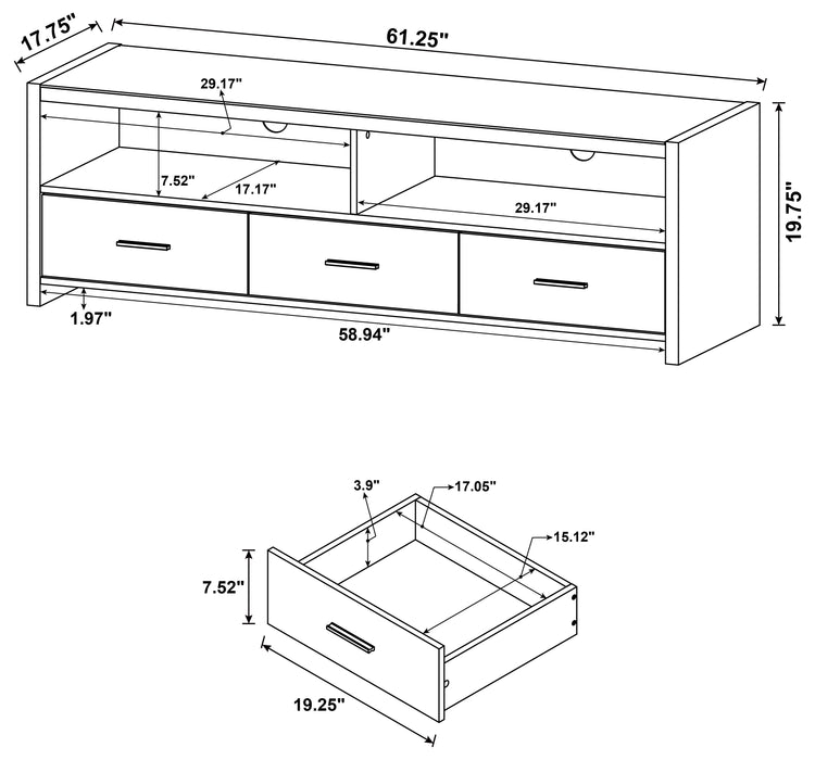 Alton 3-drawer Engineered Wood 62" TV Stand Black Oak