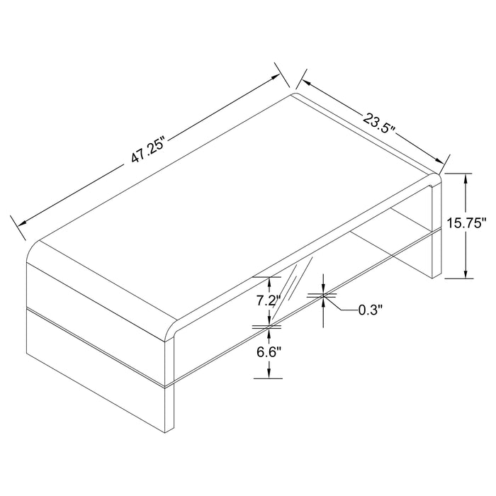 Airell Rectangular Coffee Table with Shelf White High Gloss