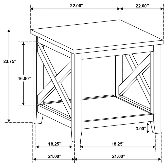 Hollis Square Wood End Table With Shelf Brown and White