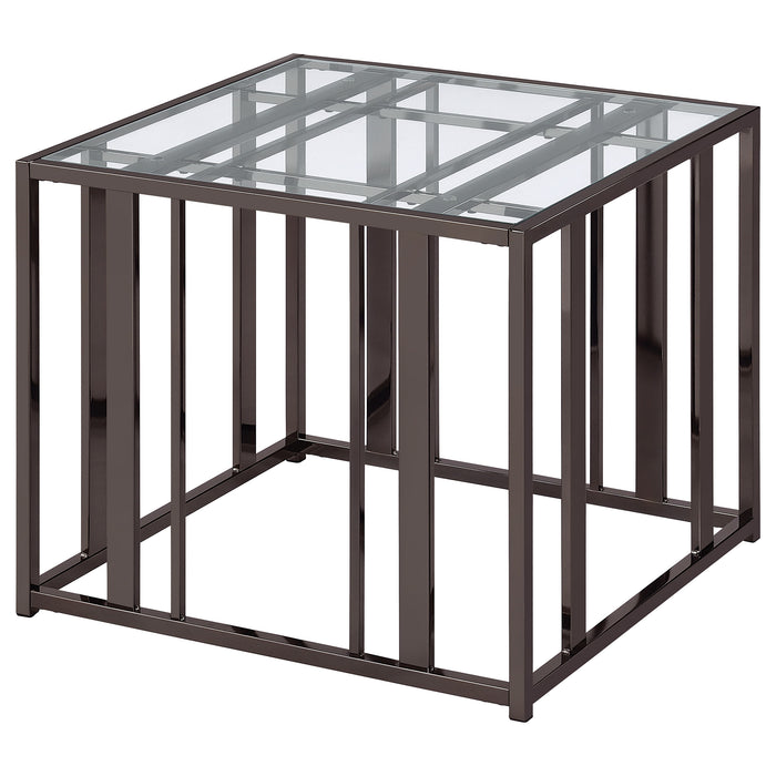 Adri Rectangular Glass Top Side End Table Black Nickel