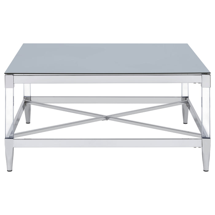 Lindley Square Tempered Mirror Acrylic Coffee Table Chrome