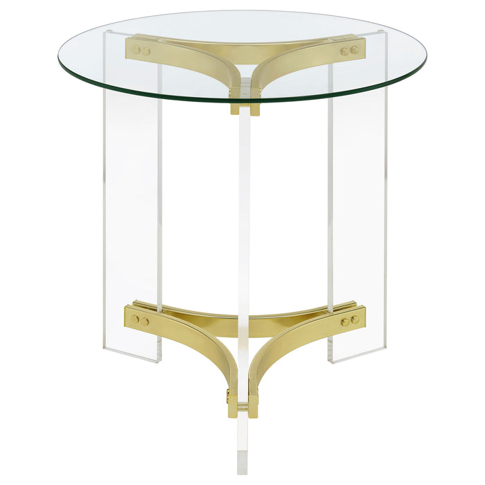 Janessa Round Glass Top Acrylic Leg End Table Matte Brass