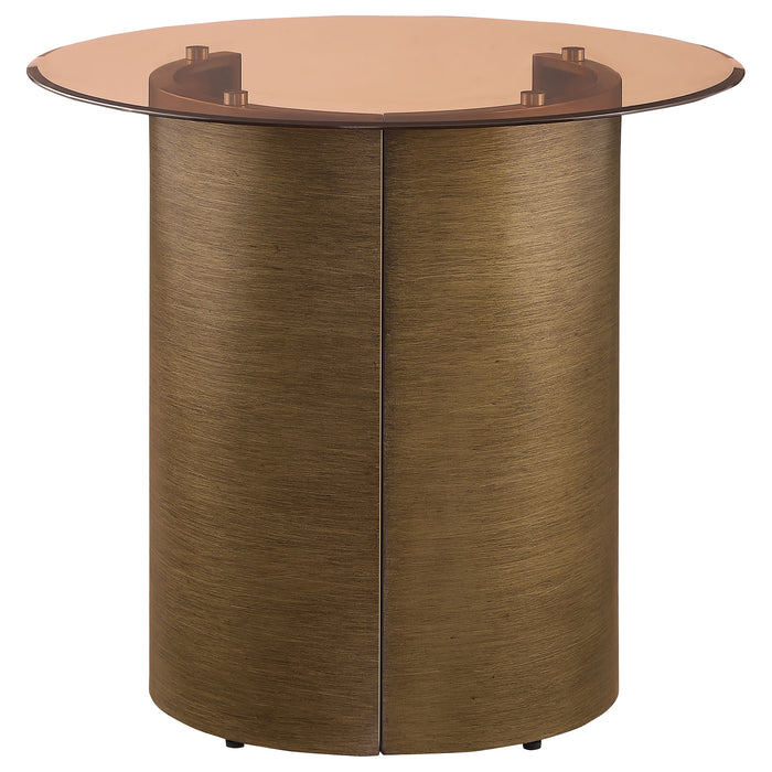 Morena Round Tawny Glass Top Side End Table Brushed Bronze