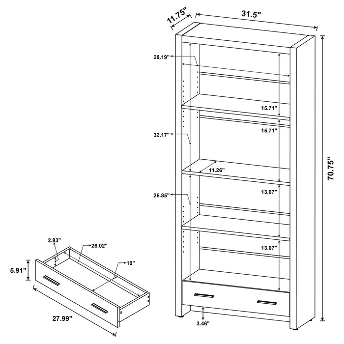 Skylar 71-inch 5-shelf Bookcase with Drawer Cappuccino