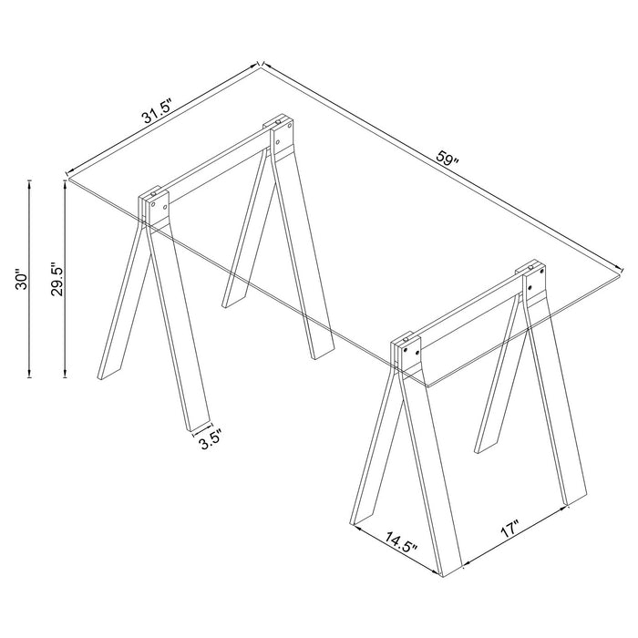 Amaturo 59-inch Glass Top Acrylic Writing Desk Clear