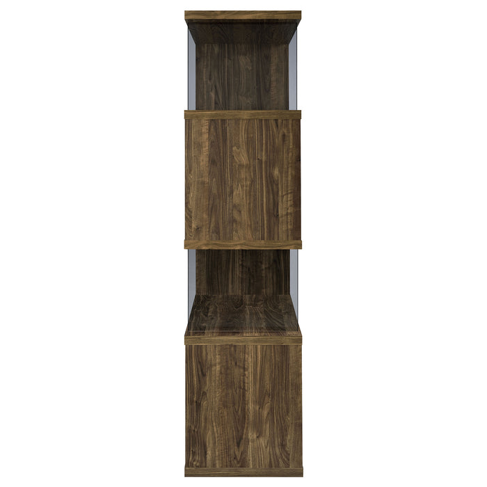 Emelle 63-inch 4-shelf Glass Panel Bookshelf Aged Walnut