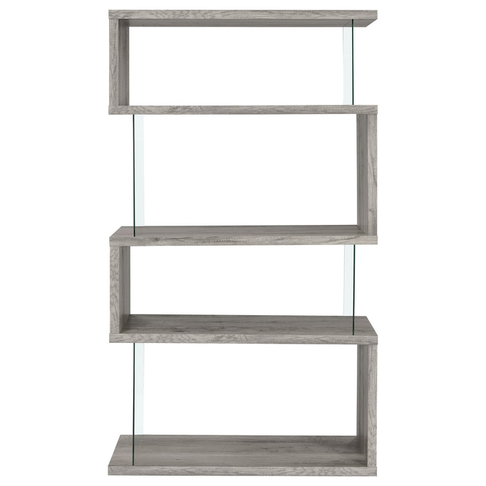 Emelle 63-inch 4-shelf Glass Panel Bookshelf Grey Driftwood