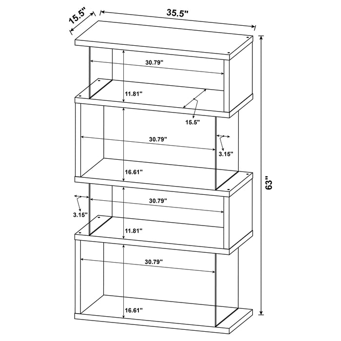 Emelle 63-inch 4-shelf Glass Panel Bookshelf Grey Driftwood