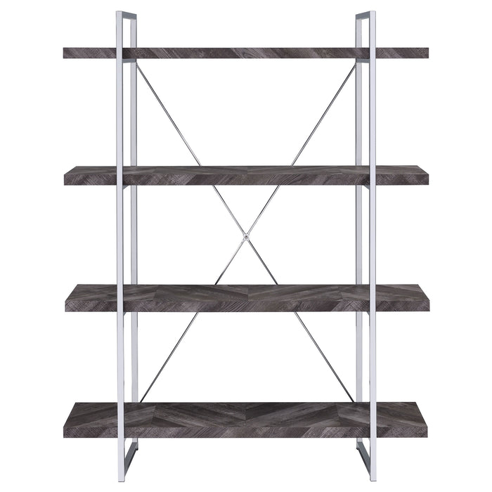 Grimma 63-inch 4-shelf Bookshelf Rustic Grey and Chrome