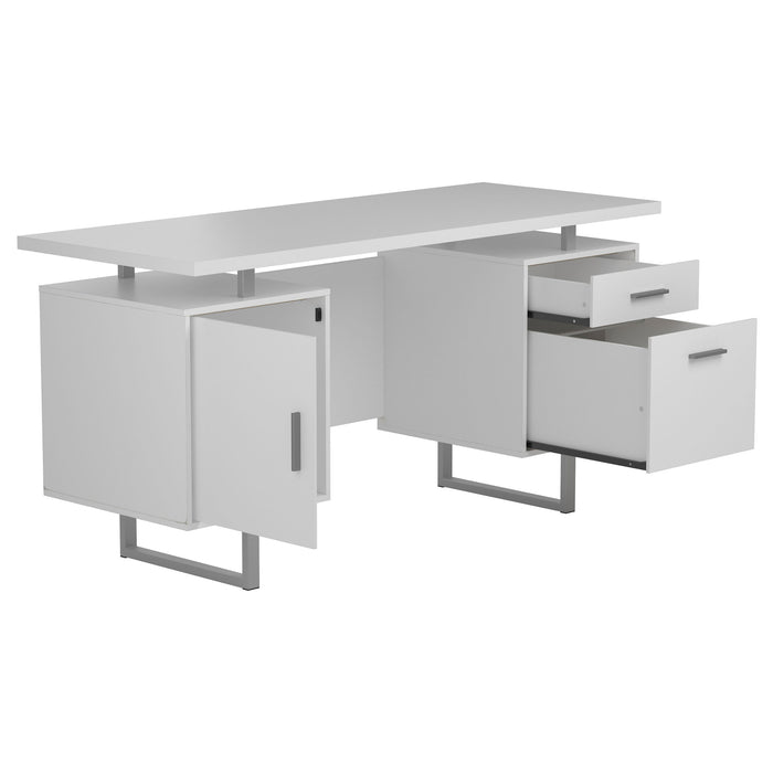 Lawtey 60-inch 2-drawer Computer Desk White High Gloss