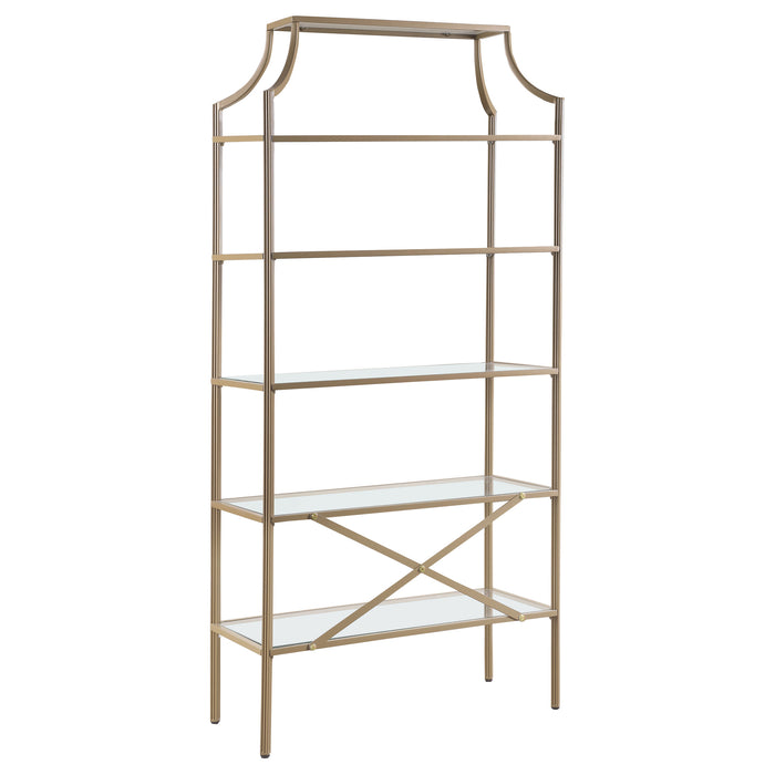 Serena 70-inch 5-shelf Glass Bookshelf Gold