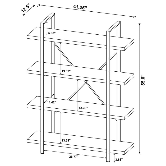 Cole 55-inch 4-shelf Bookshelf Grey Driftwood and Gunmetal