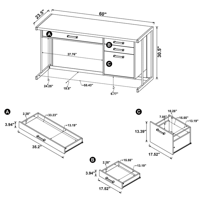 Loomis 60-inch 4-drawer Computer Desk Whitewashed Grey