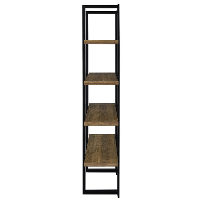 Danbrook 71-inch 4-shelf Bookshelf Black and Aged Walnut