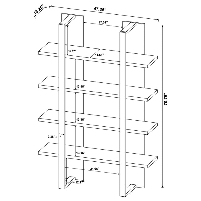 Danbrook 71-inch 4-shelf Bookshelf Black and Aged Walnut