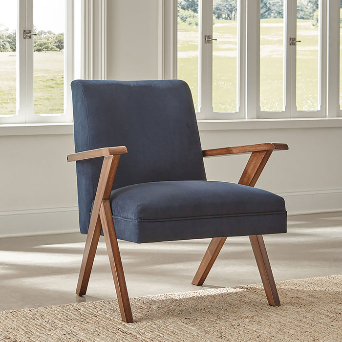 Cheryl Upholstered Wood Arm Accent Chair Dark Blue