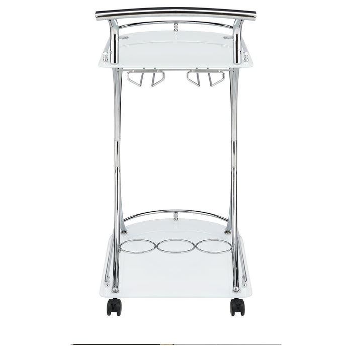 Elfman 2-tier Glass Shelf Metal Bar Cart White and Chrome