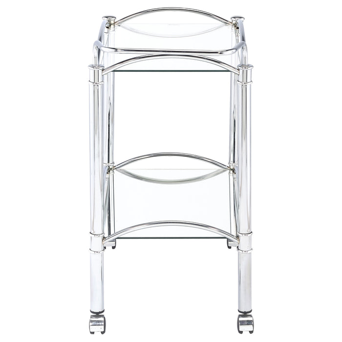 Shadix 2-tier Rectangular Glass Shelf Metal Bar Cart Chrome