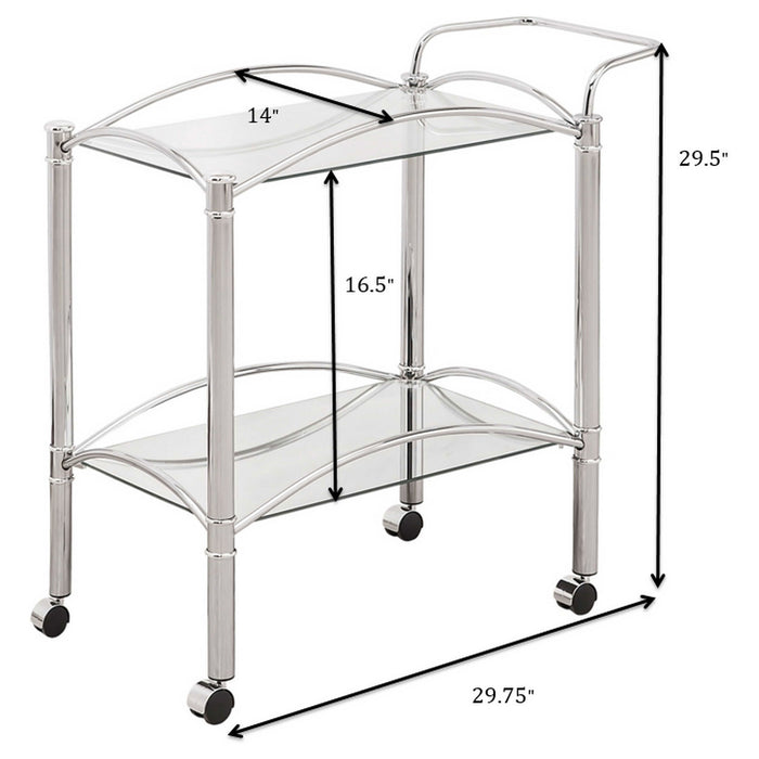 Shadix 2-tier Rectangular Glass Shelf Metal Bar Cart Chrome