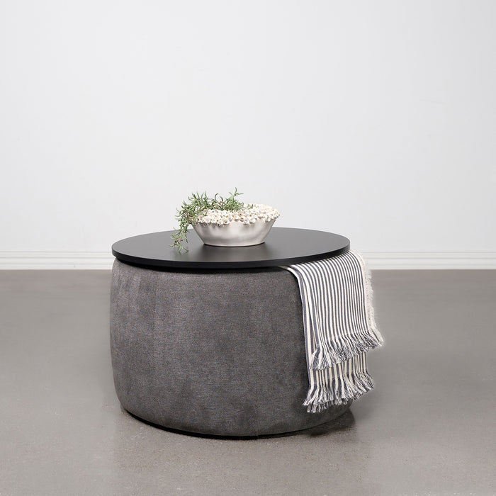 Tesoro Round Upholstered Lift Top Storage Ottoman Grey