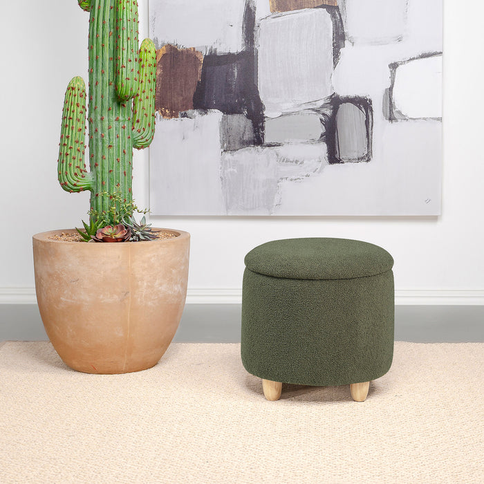 Valia Faux Sheepskin Upholstered Round Storage Ottoman Green