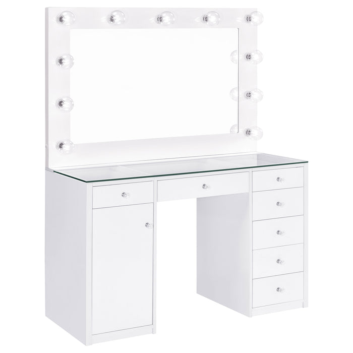 Acena 7-drawer Vanity Set with Lighting White High Gloss