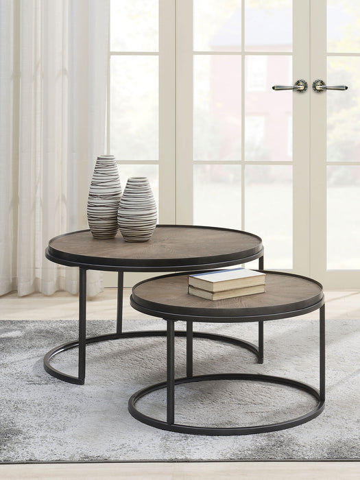 Rodrigo 2-piece Round Wood Nesting Table Set Weathered Elm