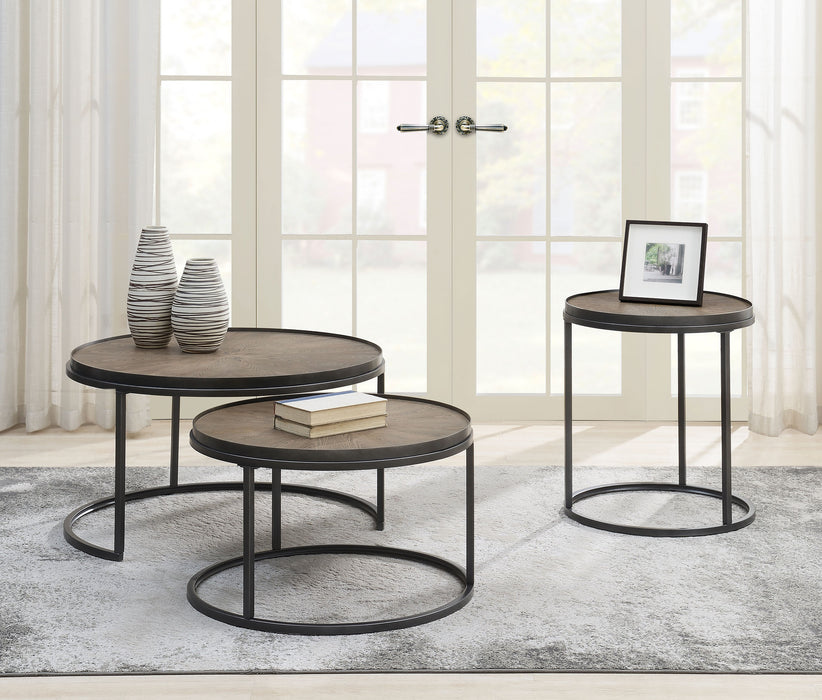 Rodrigo 2-piece Round Wood Nesting Table Set Weathered Elm