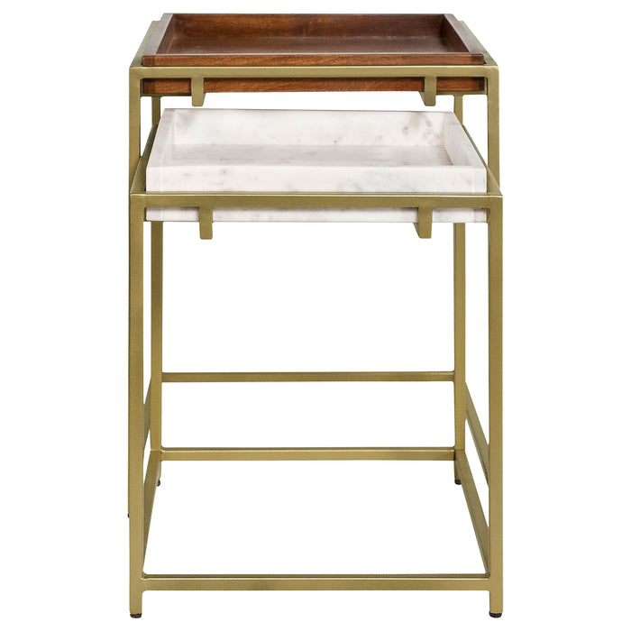 Bolden 2-Piece Wood and Marble Top Nesting Table Set Gold