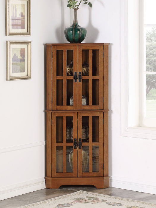 Coreosis 4-door Wood Corner Curio Cabinet Golden Brown