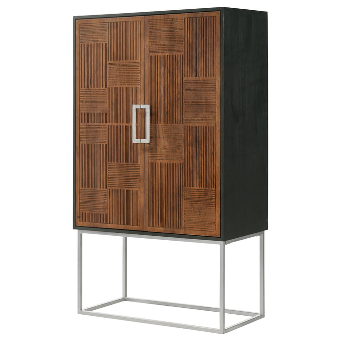 Borman 2-door Home Bar Cabinet Wine Storage Walnut and Black