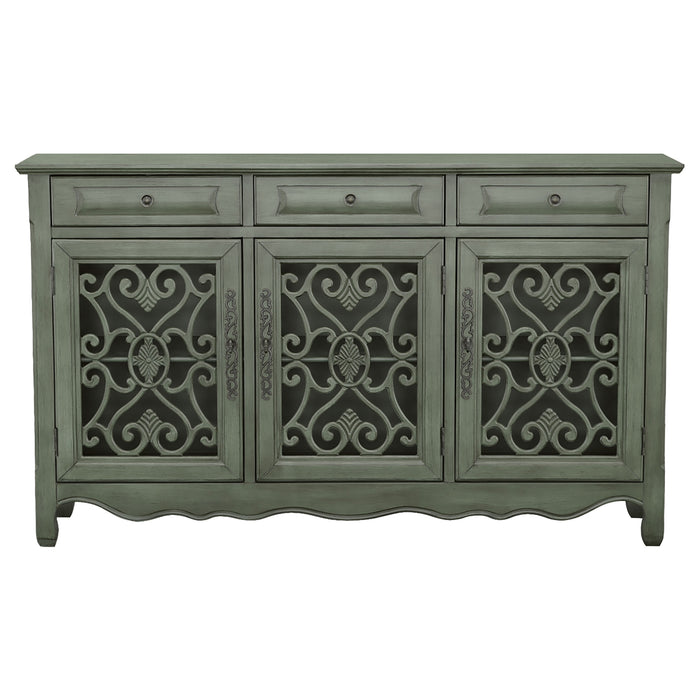 Madeline 3-drawer Scrollwork Accent Cabinet Antique Green