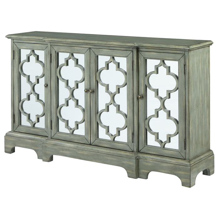 Erigeron 4-door Wood Trellis Storage Accent Cabinet Grey