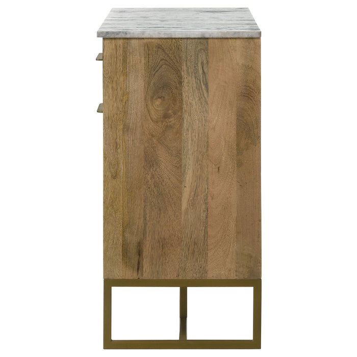 Keaton 2-door Marble Top Herringbone Accent Cabinet Natural