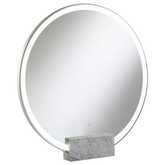 Jocelyn Round LED Vanity Mirror White Marble Base Chrome