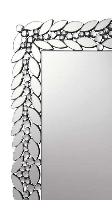 Cecily 32 x 47 Inch Leaf Border Crystal Wall Mirror Silver